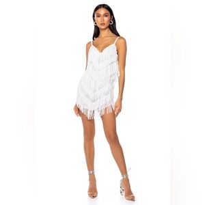 White Fringe Mini Dress